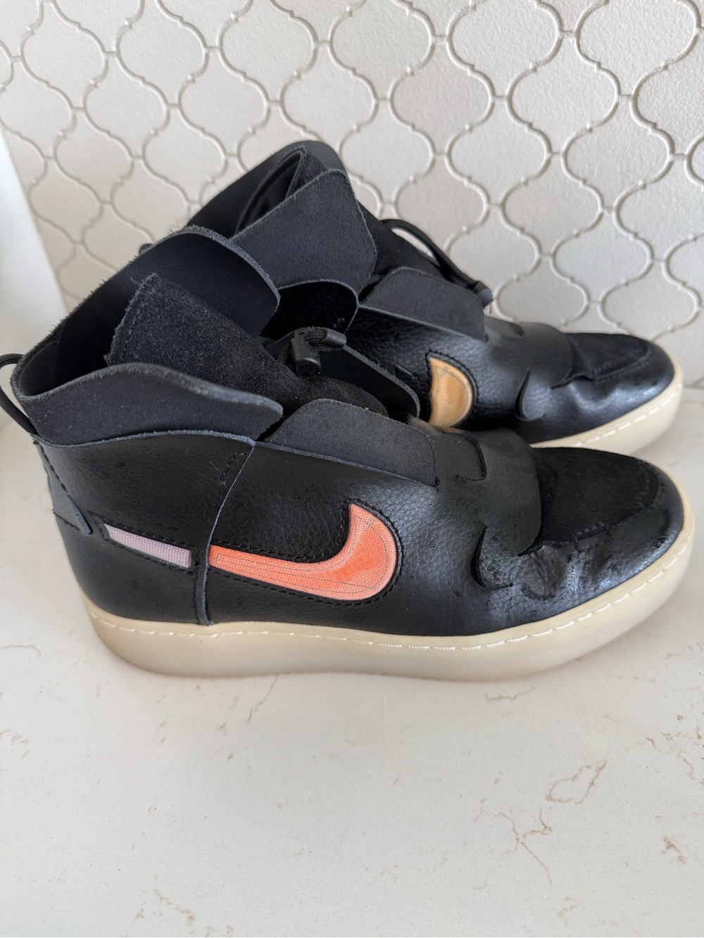 Nike Kids Black High-Top Sneakers with Peach Swoosh